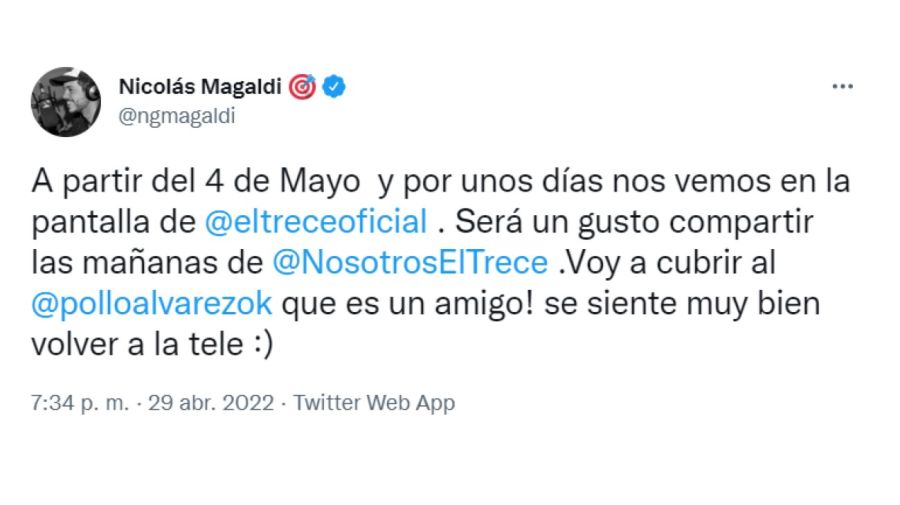 Nicolás Magaldi reemplazará a El Pollo Álvarez