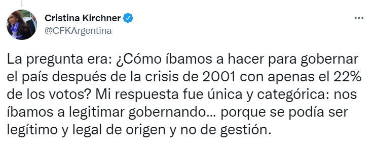 El mensaje de CFK sobre la gobernabilidad. 