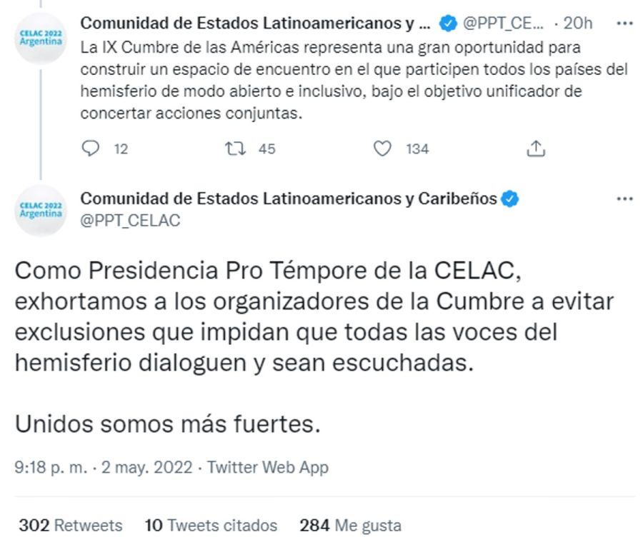 La CELAC apoyó a Venezuela, Cuba y Nicaragua 20220503
