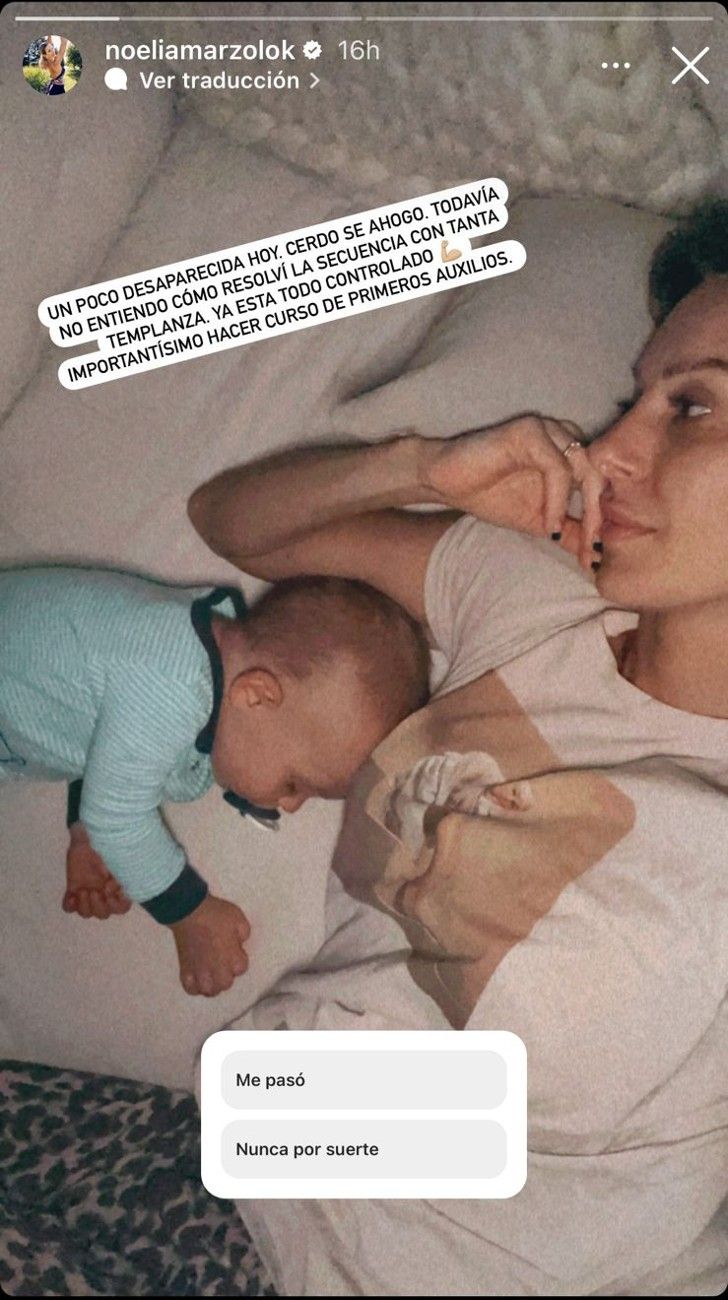 Noelia Marzol le salvó la vida a Donatello, su bebé y lo contó en redes sociales 