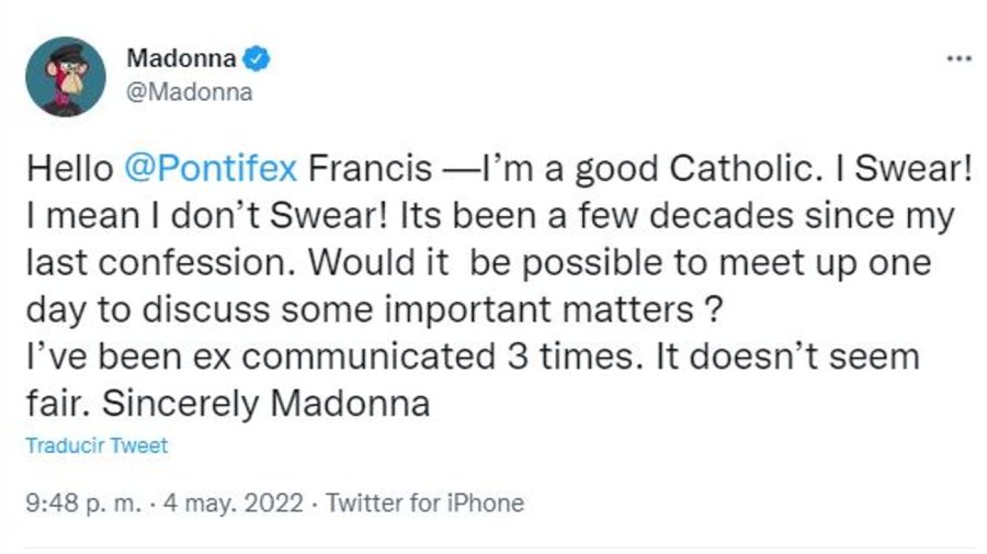 Mensaje Madonna al Papa Franscisco