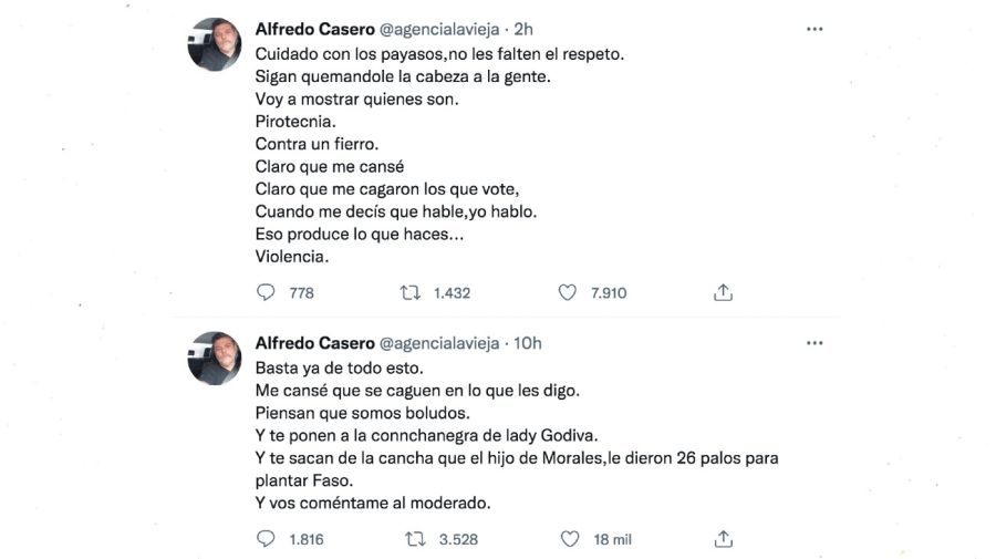 Alfredo casero tuits contra Luis Majul