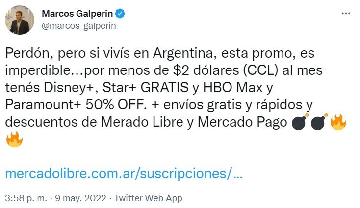 Tuit Galperín promo