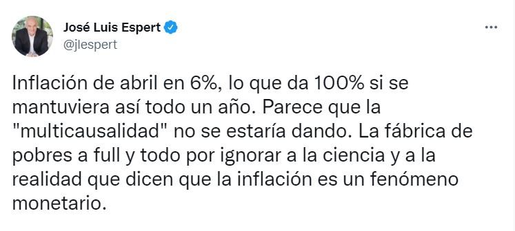 El mensaje de José Luis Espert por la inflación.