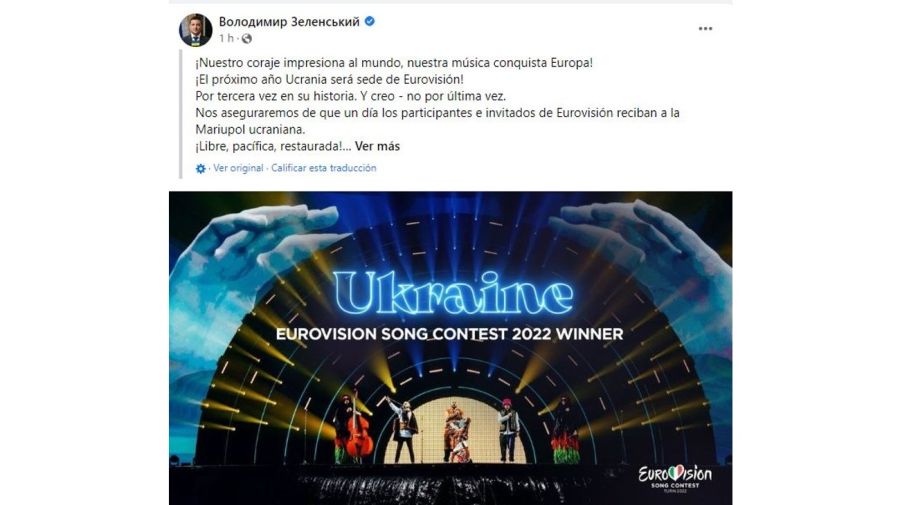 Mensaje Volodimir Zelenski Ucrania Eurovision 2022