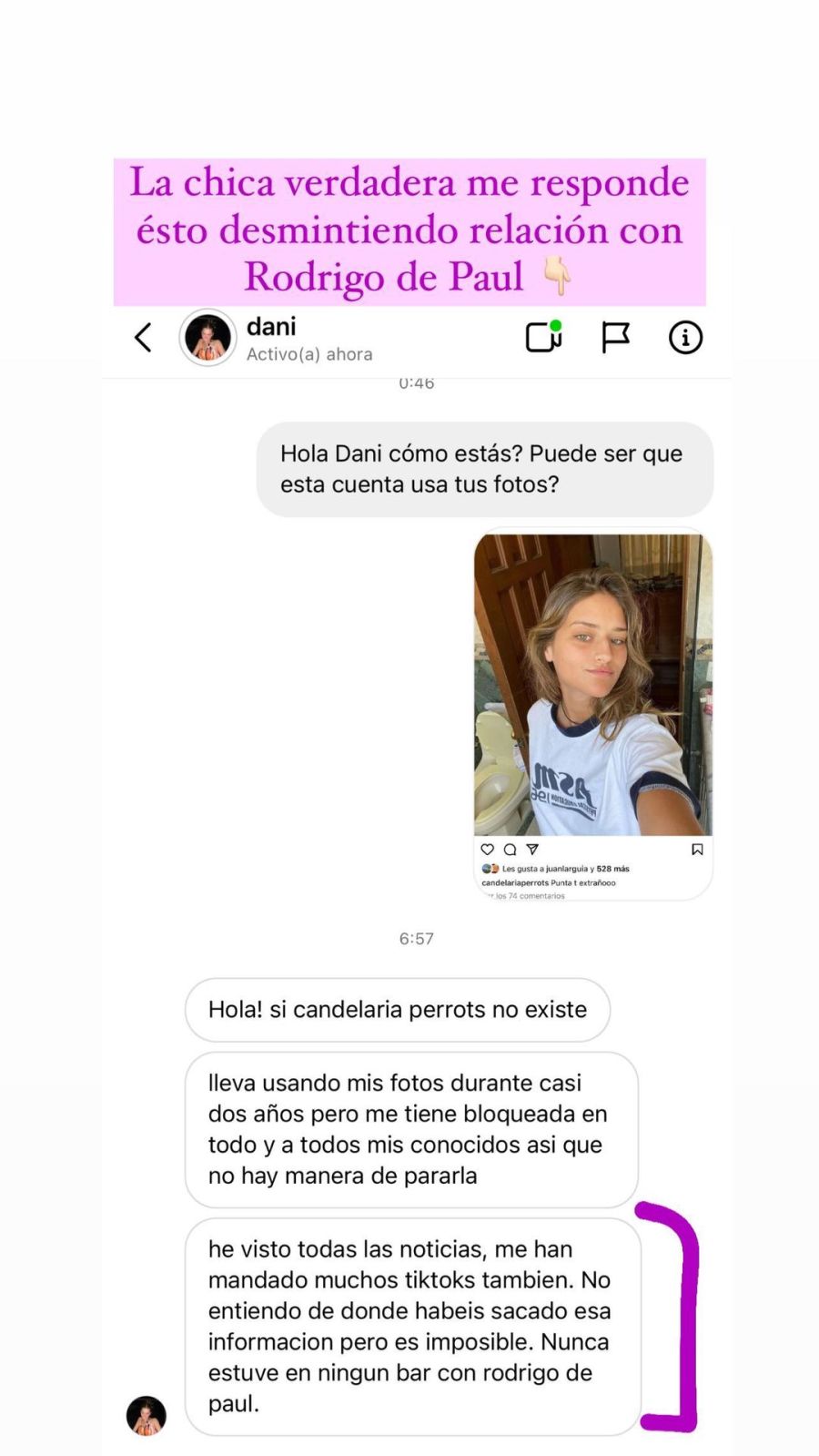 Estefi Berardi reveló que la cuenta de Instagram de Candelaria Perrots es trucha