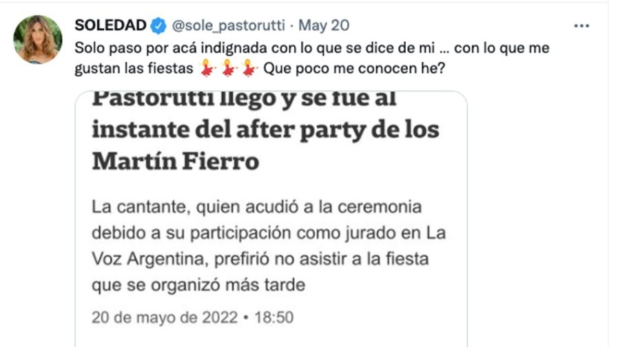 Soledad Pastorutti rompió el silencio y reveló por qué se fue de la fiesta de los Martín Fierro 2022 