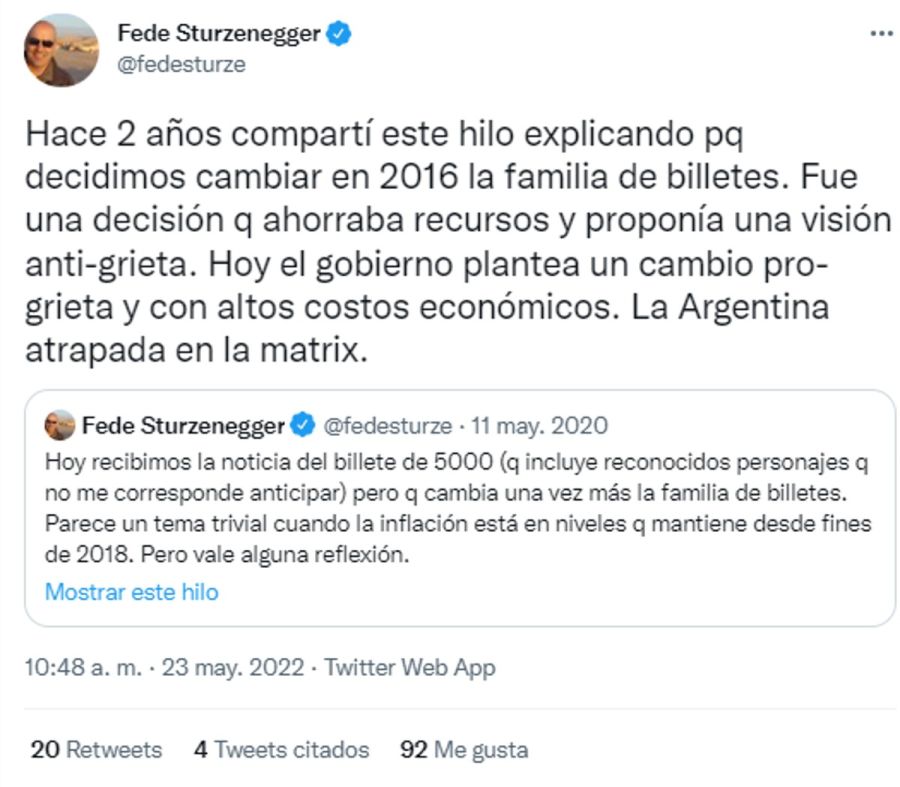 Federico Sturzenegger sobre billetes 20222305