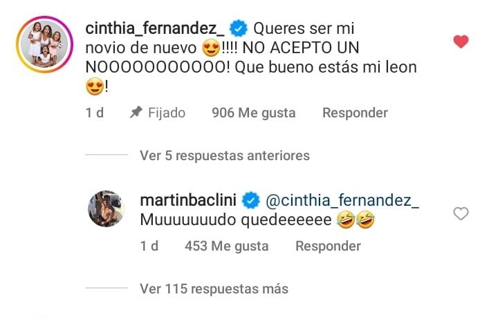 Cinthia Fernández le propuso públicamente a Martín Baclini que vuelvan a estar juntos: 