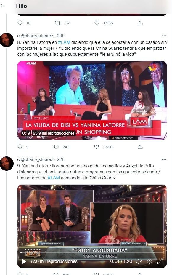 El hilo de Twitter sobre la China Suárez que mandó al frente a Ángel de Brito y Yanina Latorre