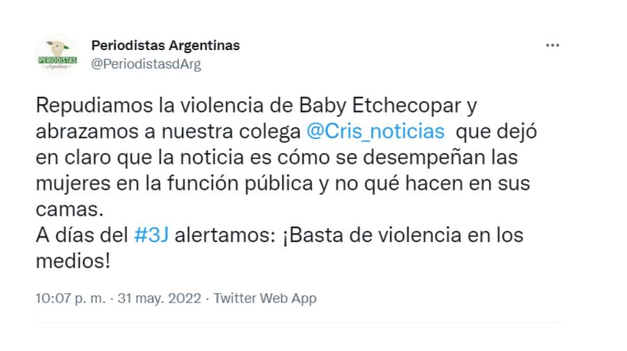 Periodistas Argentinas respaldó a Cristina Pérez
