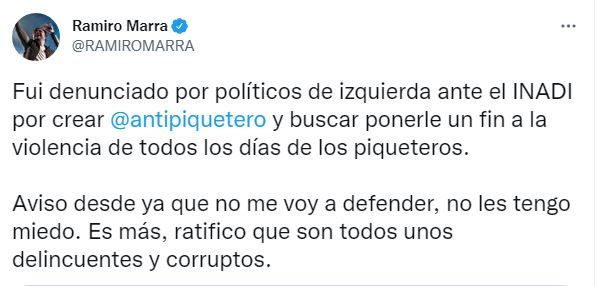 El mensaje contra el INADI de Marra.