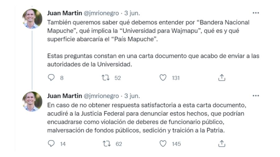 Tweet Juan Martin mapuches