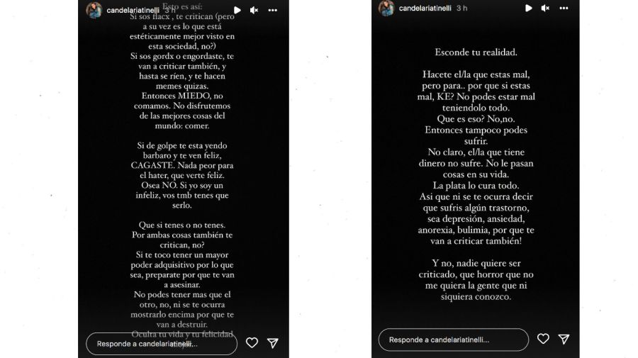 Cande tinelli descargo contra haters