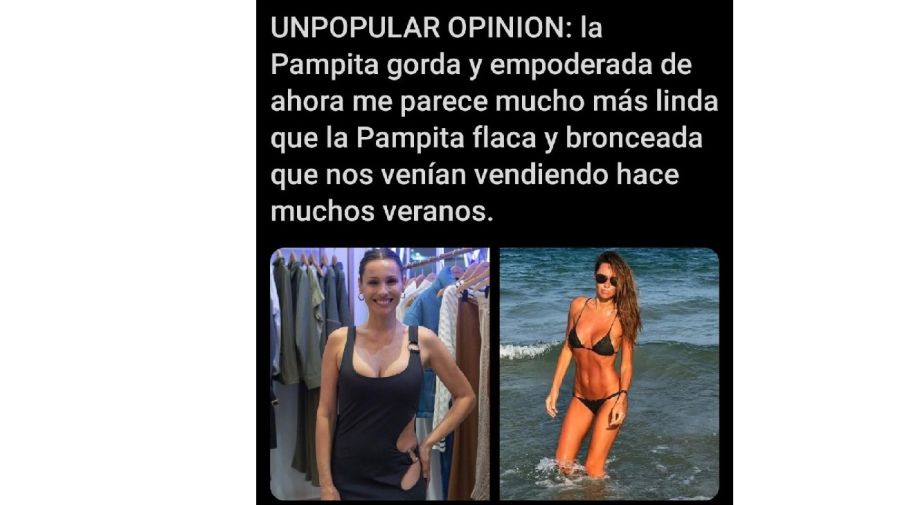 Tuit sobre Pampita y su cuerpo