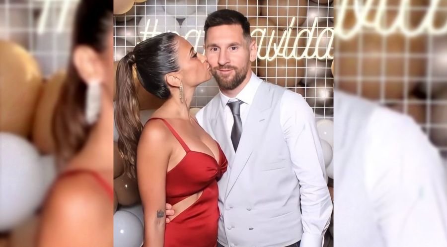 Lionel Messi y Antonela Roccuzzo en el casamiento de Jordi Alba.
