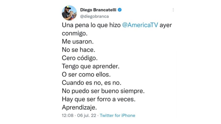 Diego Brancatelli contra América TV