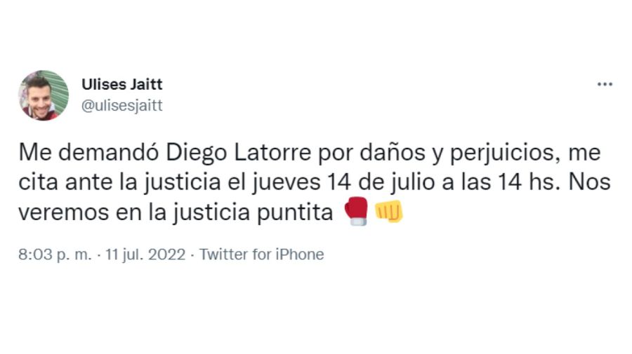 Diego Latorre demandó a Ulises Jaitt