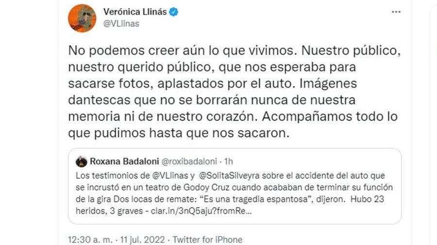 Mensaje Veroncia Llinas choque Teatro