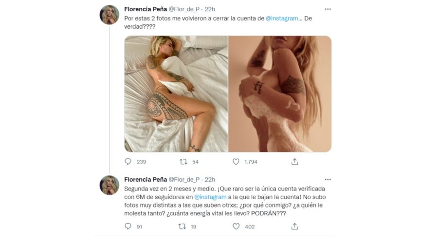 Florencia Peña suspendida en Instagram