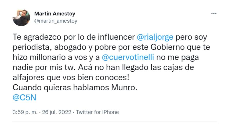 Martín Amestoy contra Jorge Rial