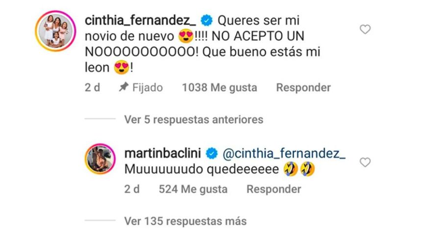Martín Baclini sorprendió con una foto hot: la reacción de Cinthia Fernández