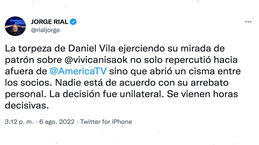 Jorge Rial reveló la interna de Daniel Vila con sus socios en América