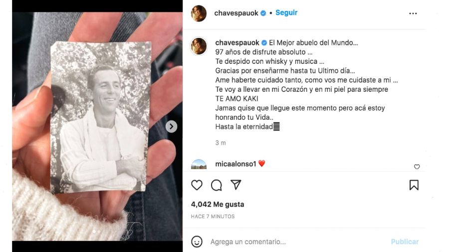 Paula Chaves muerte de su abuelo