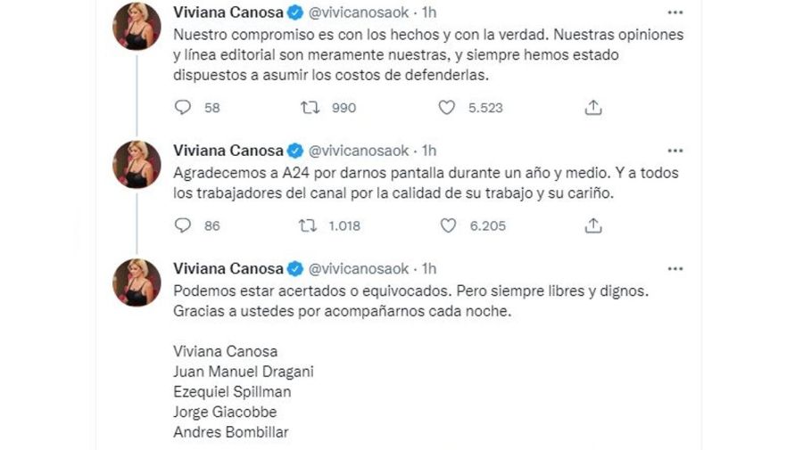 Viviana Canosa renuncia A24