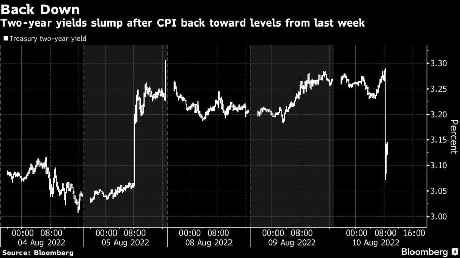 Two-year yields slump after CPI back toward levels from last week