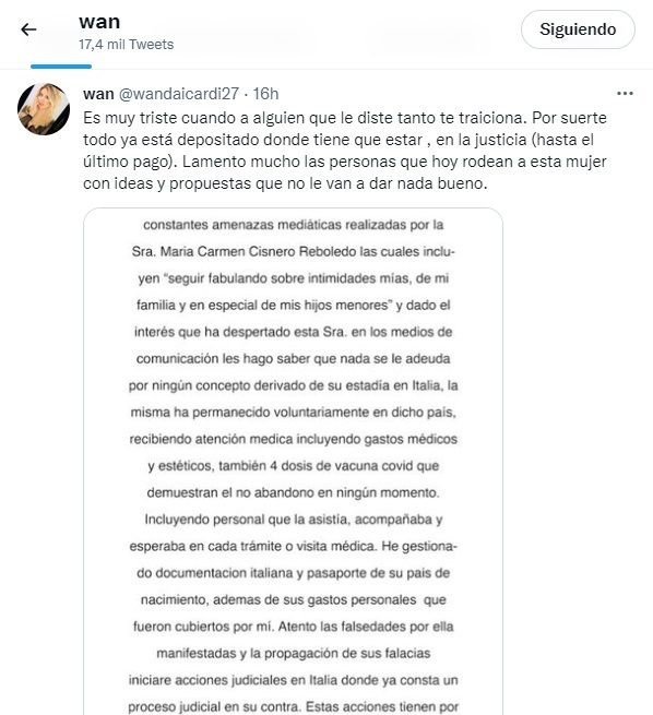 Wanda Nara manifestó la decepción que le causó su exempleada: 