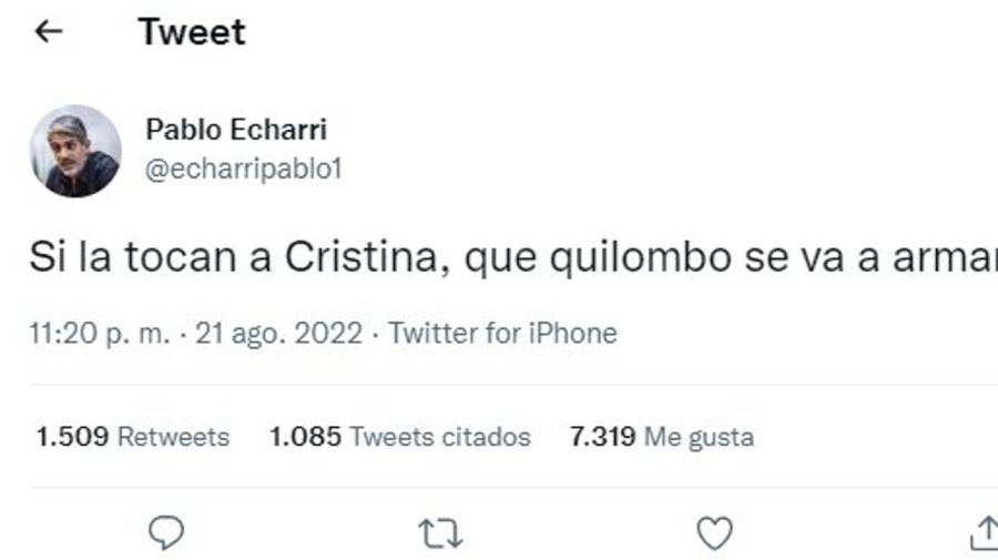 Pablo Echarri mensaje por Cristina Fernandez