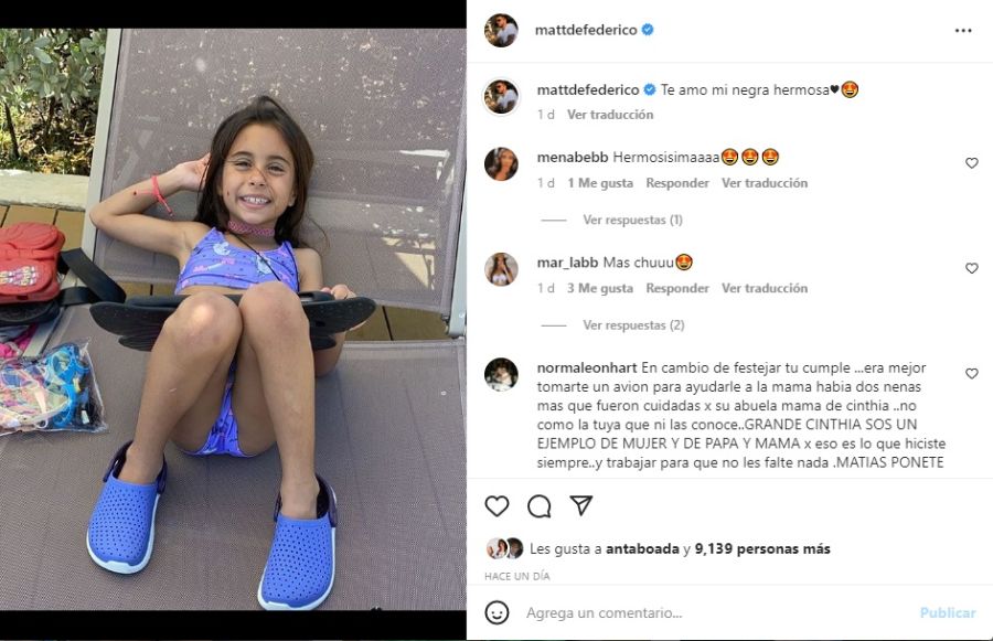 Matías Defederico compartió con sus seguidores la alegría de ver a su hija recuperada: 