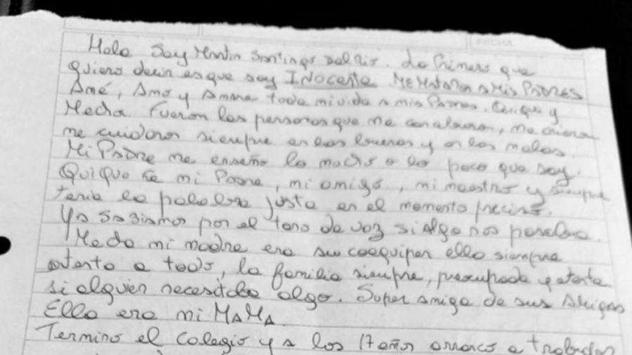 20220913 Parte de la carta que escribió Martín del Río, el hombre acusado de matar a sus padres