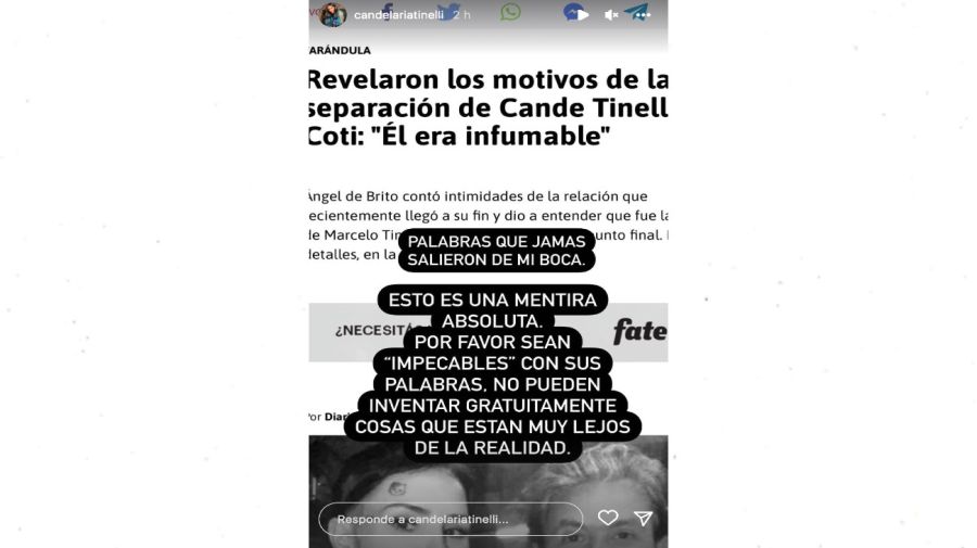 Candelaria Tinelli contra Ángel de Brito por sus dichos sobre su separación de Coti