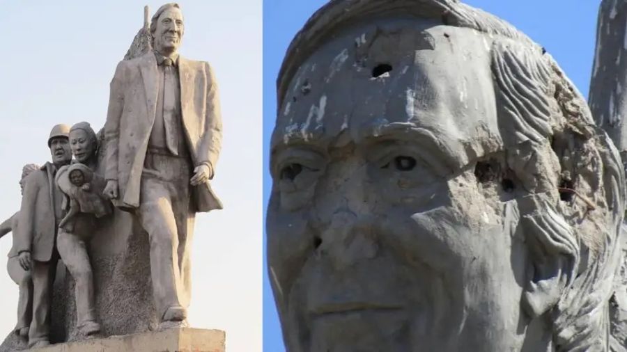La estatua de Néstor Kirchner vandalizada en la Ruta 7.