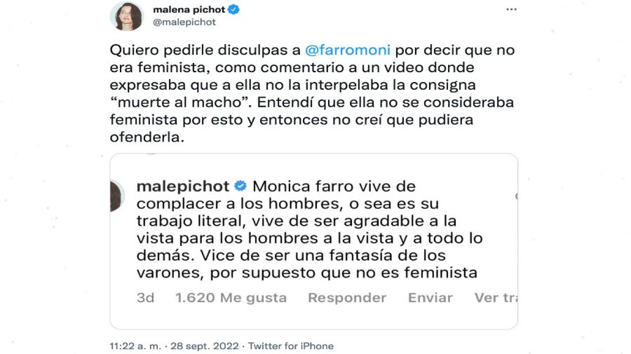 Malena Pichot se disculpó con Mónica Farro