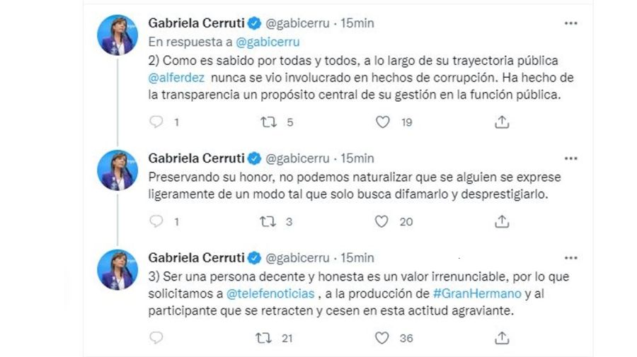 Gabriela Cerruti comunicado El Alfa Gran Hermano Alberto Fernandez