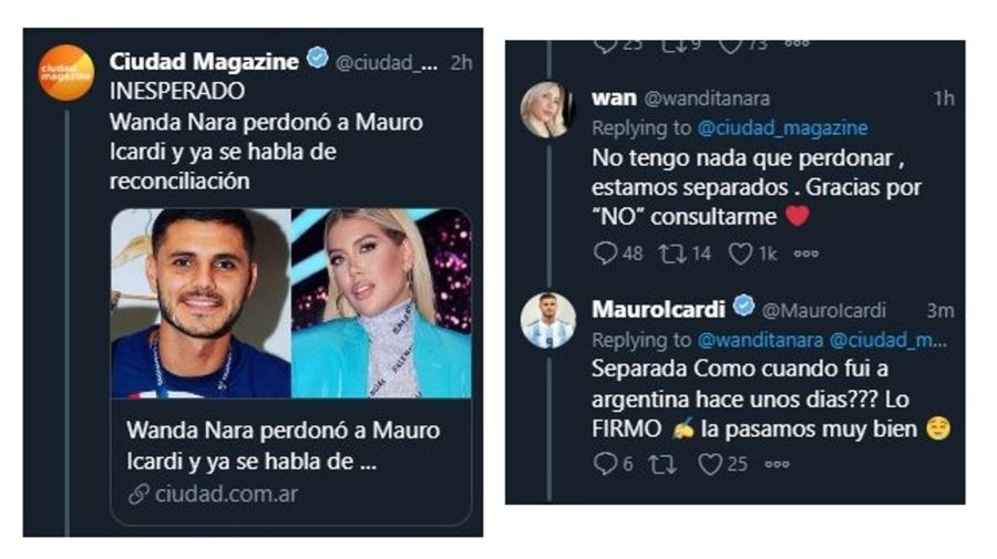 Cruce Mauro Icardi y Wanda Nara Twitter