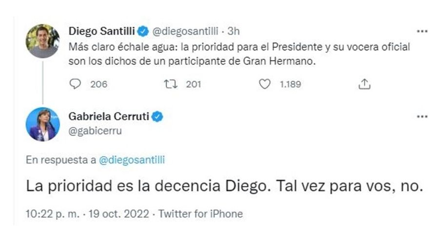 Gabriela Cerruti contra Diego Santilli por Gran Hermano