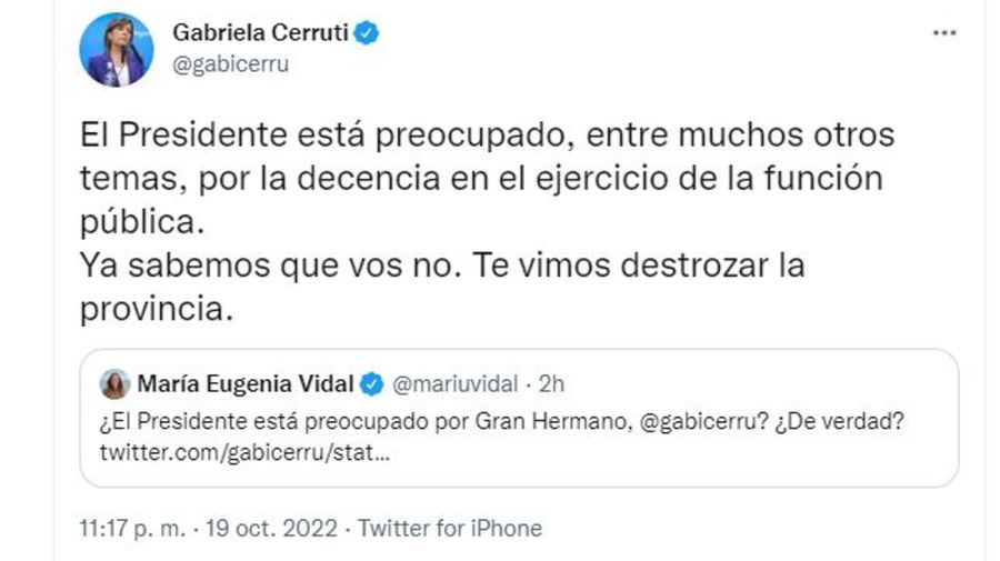 Gabriela Cerruti contra Maria Eugenia Vidal por Gran Hermano