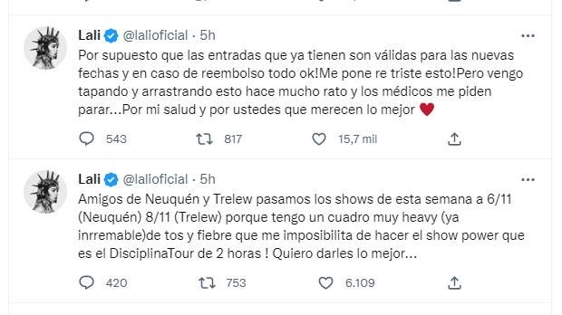 Lali Espósito canceló sus shows y habló de su salud: 