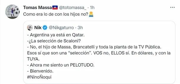Los tuits de Tomás Massa contra Nik 20221116