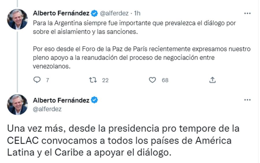 Tweet de Alberto Fernández Venezuela 20221124