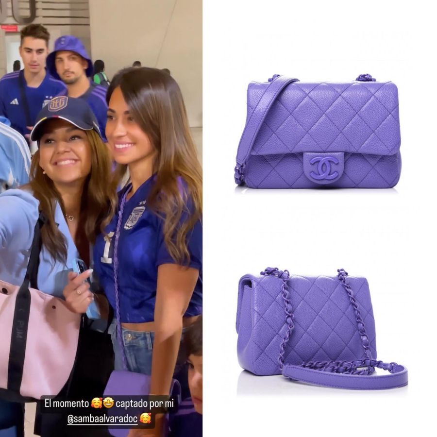 Antonela Roccuzzo en Qatar con su cartera Chanel