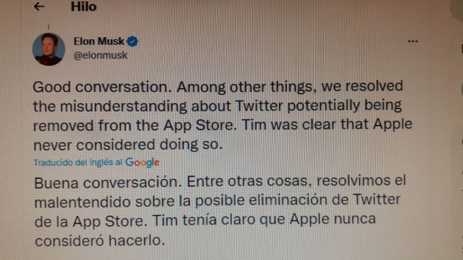 Captura de pantalla, twitter de Elon Musk