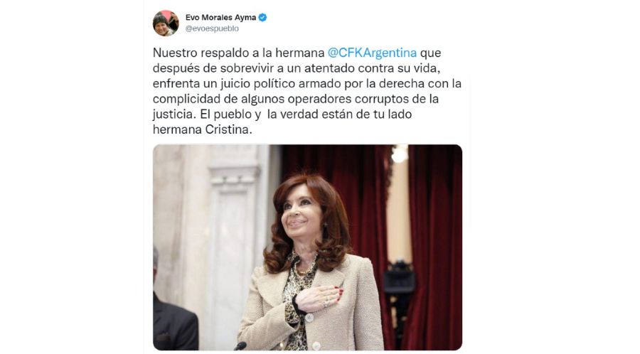 El mensaje de Evo Morales a CFK 20221206