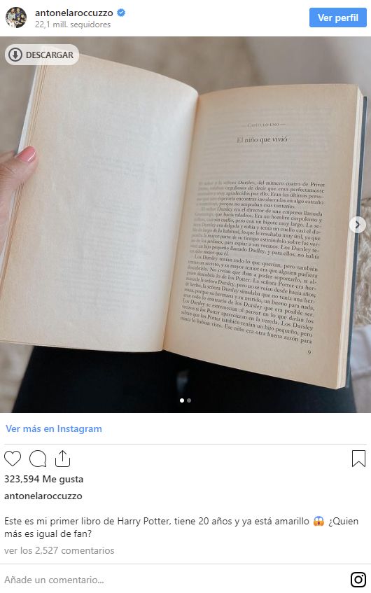 El posteo de Antonela Roccuzzo mostrando su primer libro de Harry Potter