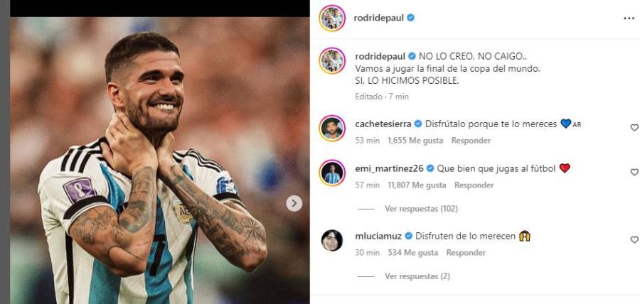 Rodrigo de Paul tras el triunfo de la Selección