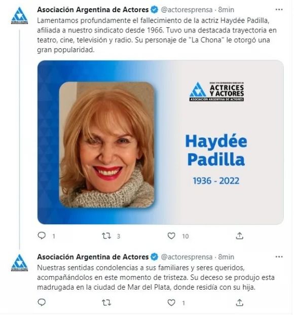 Murió la actriz Haydée Padilla